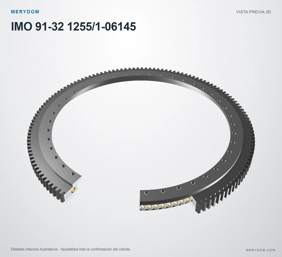 Vista previa del modelo 3D de la corona de giro de sustitución MERYDOM para IMO 91-32 1255/1-06145.