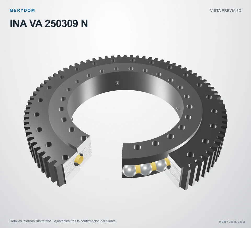Vista previa del modelo 3D de la corona de giro de sustitución MERYDOM para INA VA 250309 N.