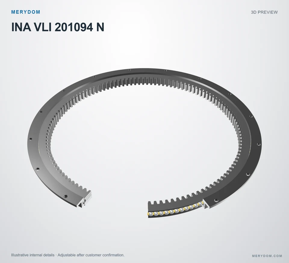 3D model preview of the MERYDOM replacement slewing bearing for INA VLI 201094 N.