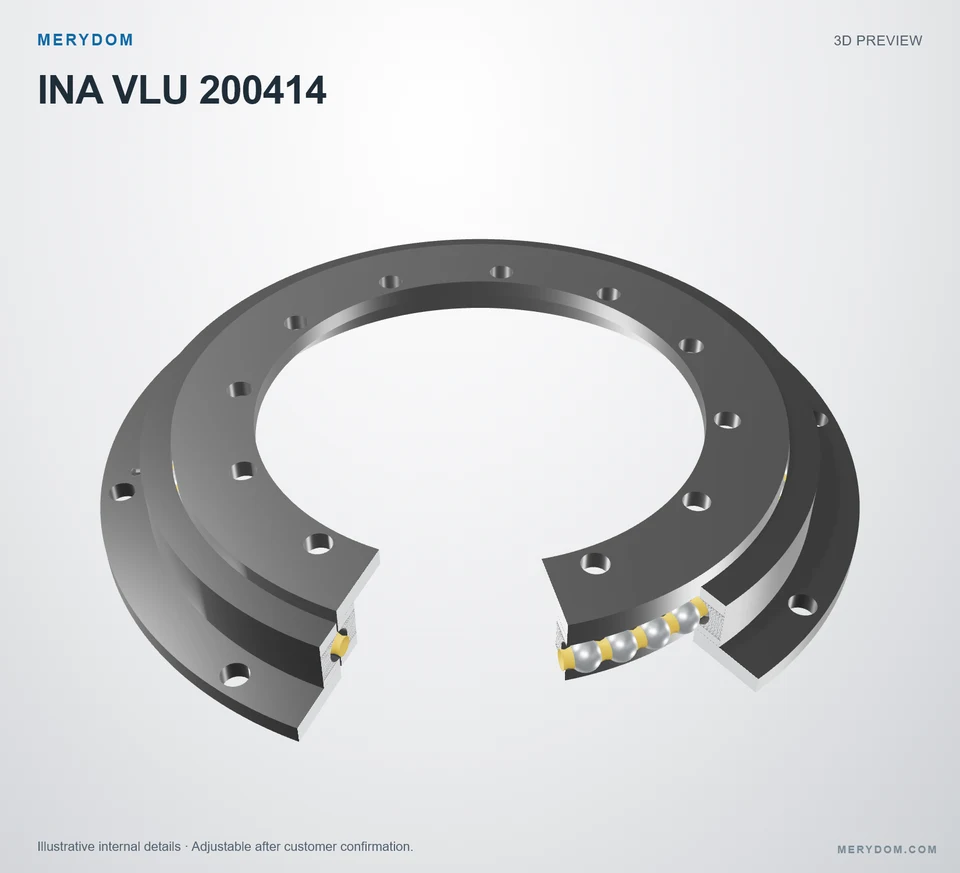 3D model preview of the MERYDOM replacement slewing bearing for INA VLU 200414.