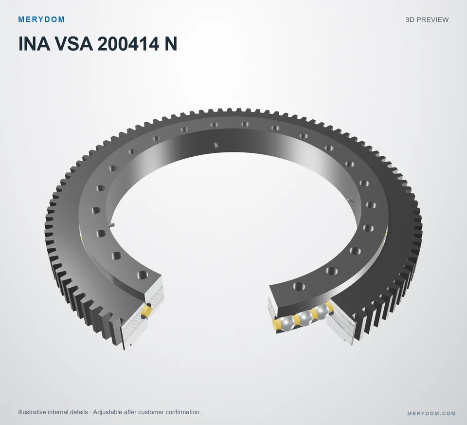 3D model preview of the MERYDOM replacement slewing bearing for INA VSA 200414 N.