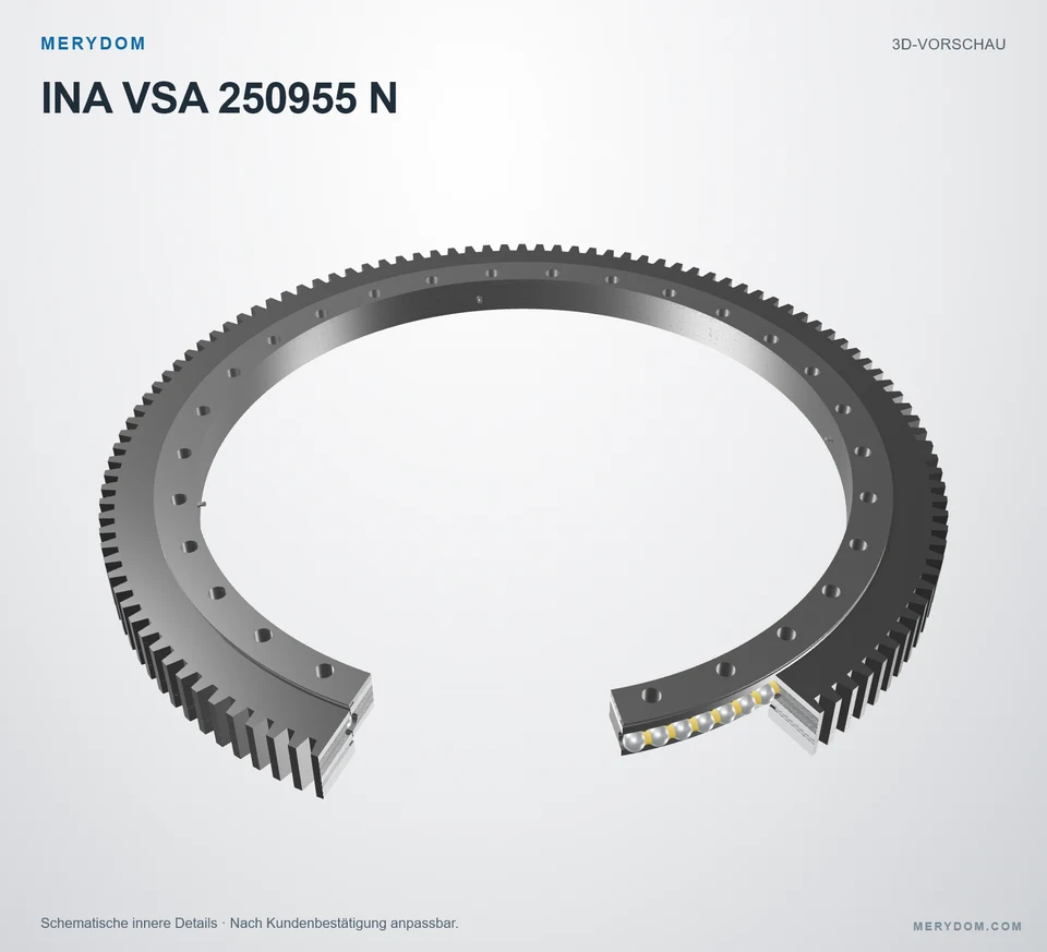 Vorschau des 3D-Modells des MERYDOM-Ersatzdrehkranzes für INA VSA 250955 N.