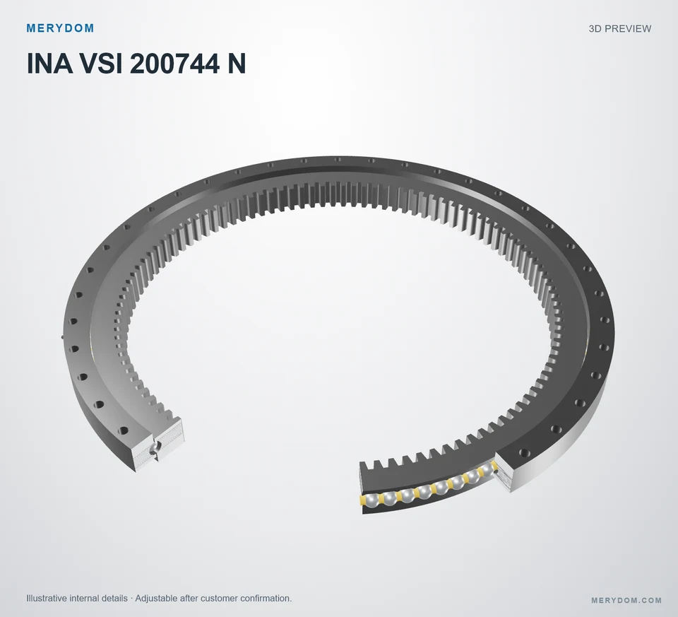 3D model preview of the MERYDOM replacement slewing bearing for INA VSI 200744 N.