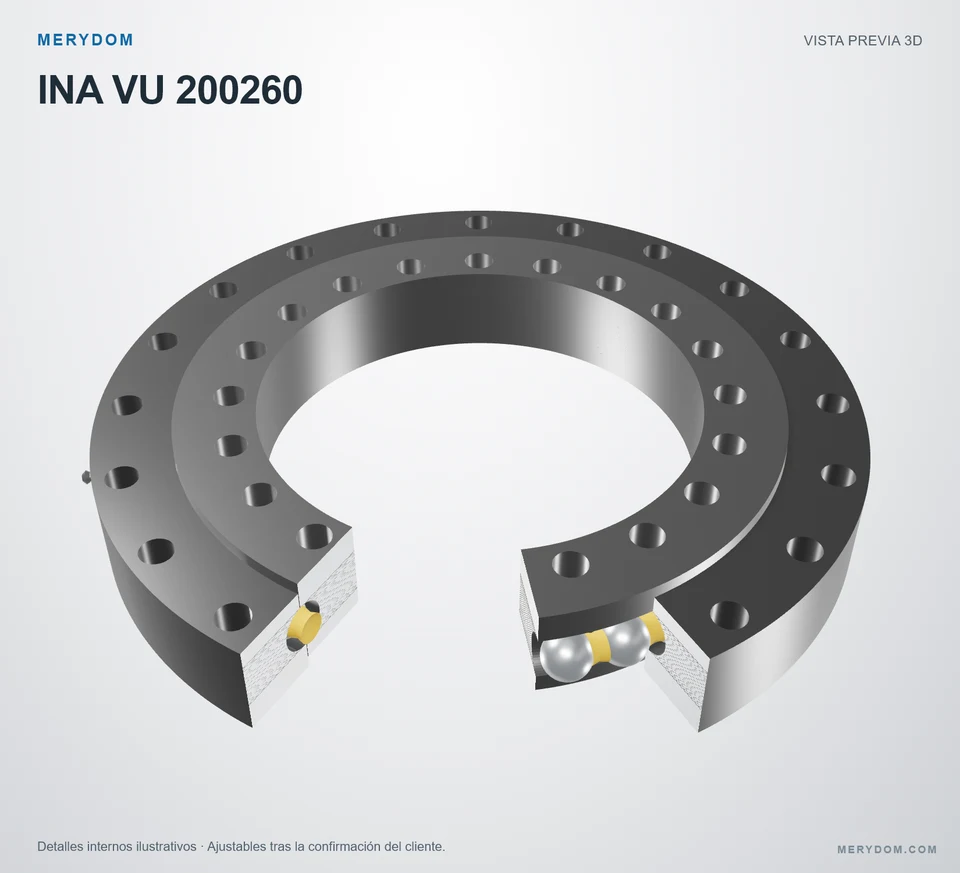 Vista previa del modelo 3D de la corona de giro de sustitución MERYDOM para INA VU 200260.