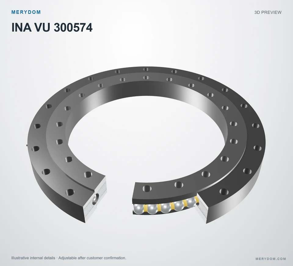 3D model preview of the MERYDOM replacement slewing bearing for INA VU 300574.