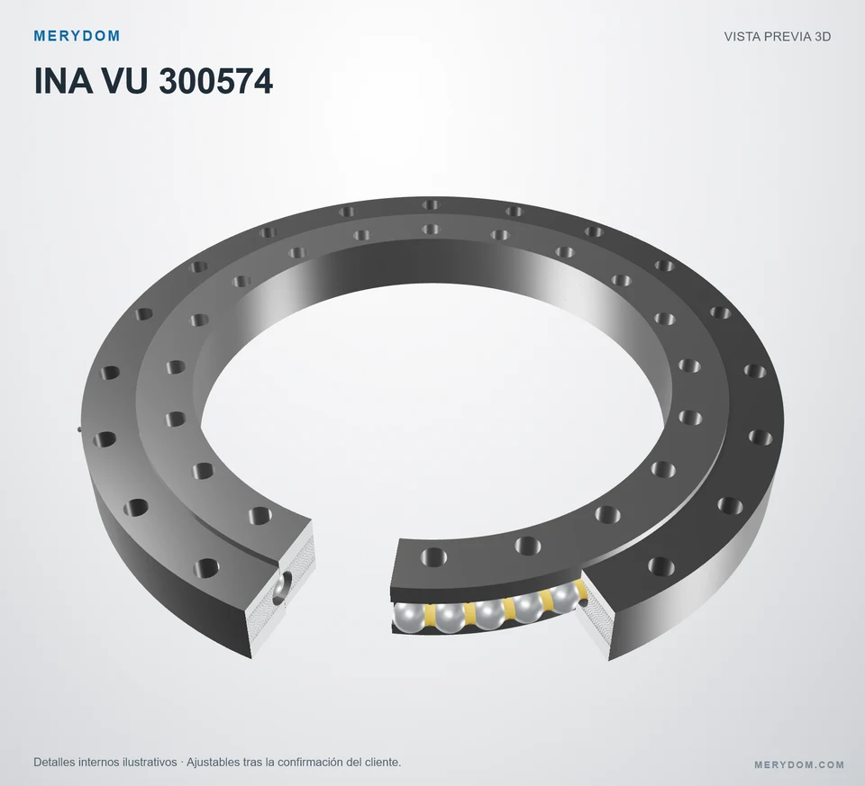 Vista previa del modelo 3D de la corona de giro de sustitución MERYDOM para INA VU 300574.