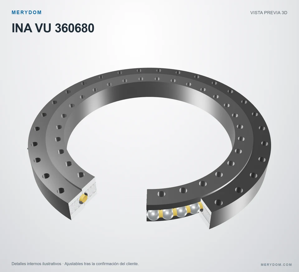 Vista previa del modelo 3D de la corona de giro de sustitución MERYDOM para INA VU 360680.