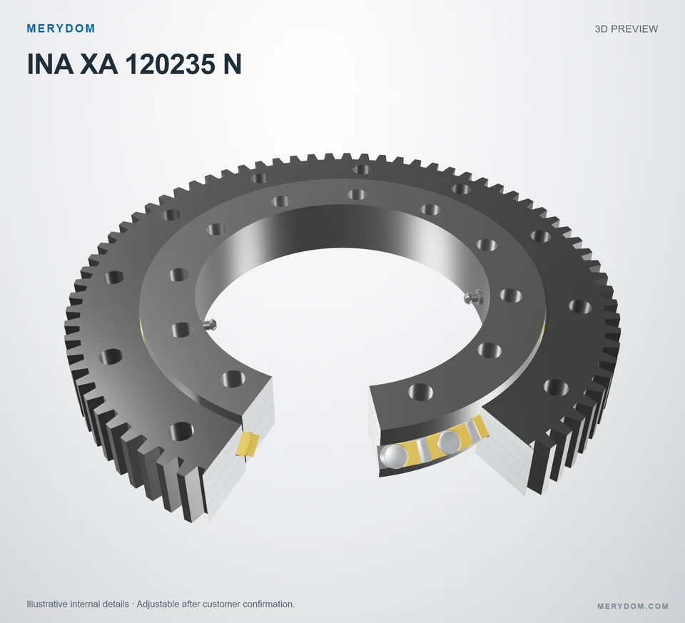 3D model preview of the MERYDOM replacement slewing bearing for INA XA 120235 N.