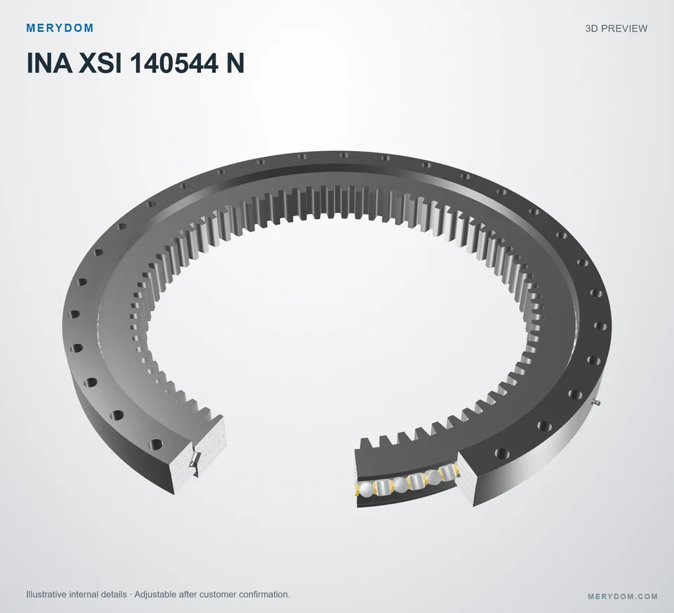 3D model preview of the MERYDOM replacement slewing bearing for INA XSI 140544 N.