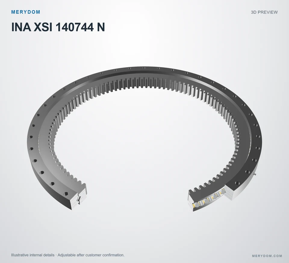 3D model preview of the MERYDOM replacement slewing bearing for INA XSI 140744 N.