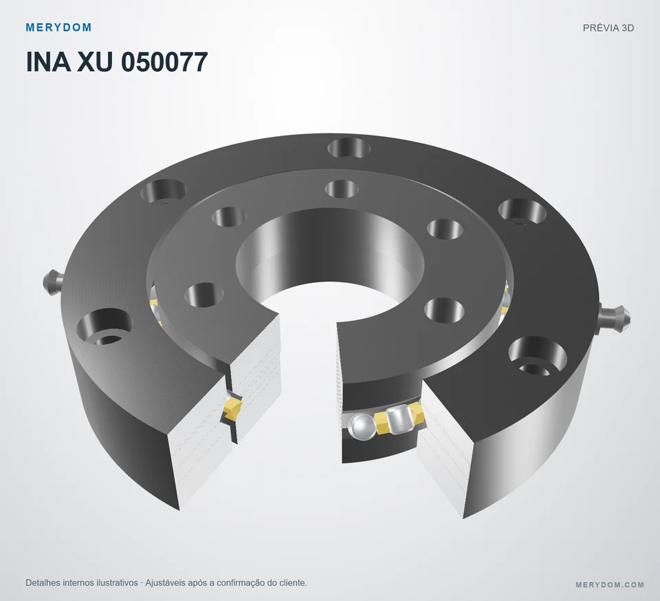 Prévia do modelo 3D do rolamento de giro de substituição MERYDOM para INA XU 050077.