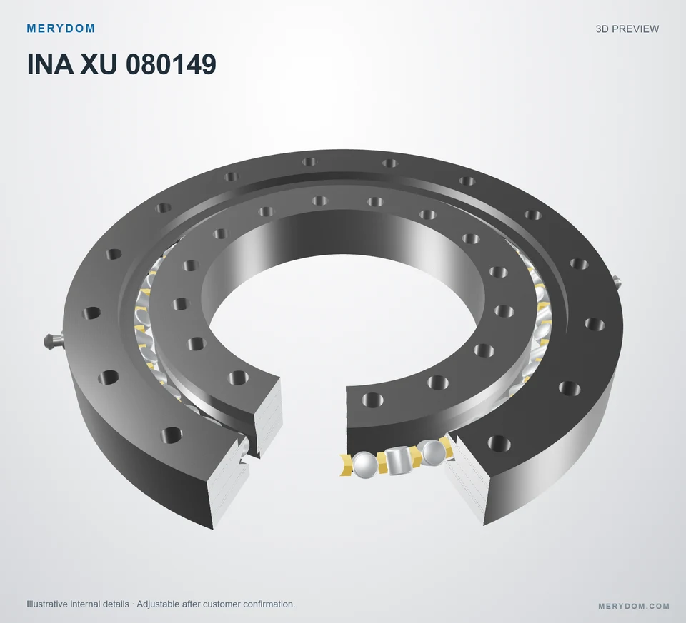 3D model preview of the MERYDOM replacement slewing bearing for INA XU 080149.