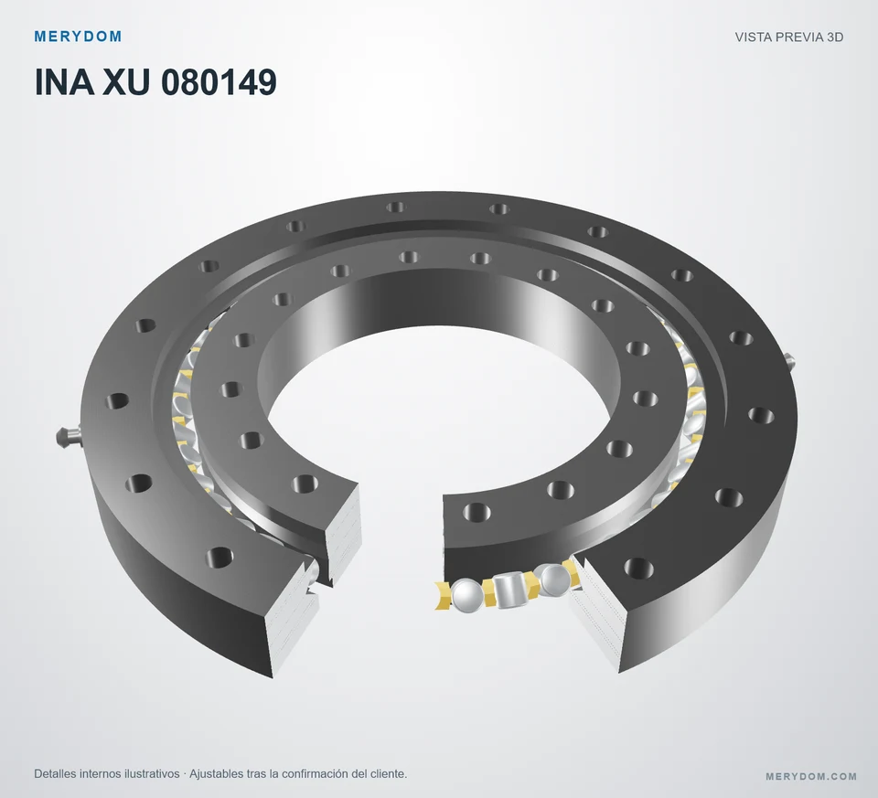 Vista previa del modelo 3D de la corona de giro de sustitución MERYDOM para INA XU 080149.