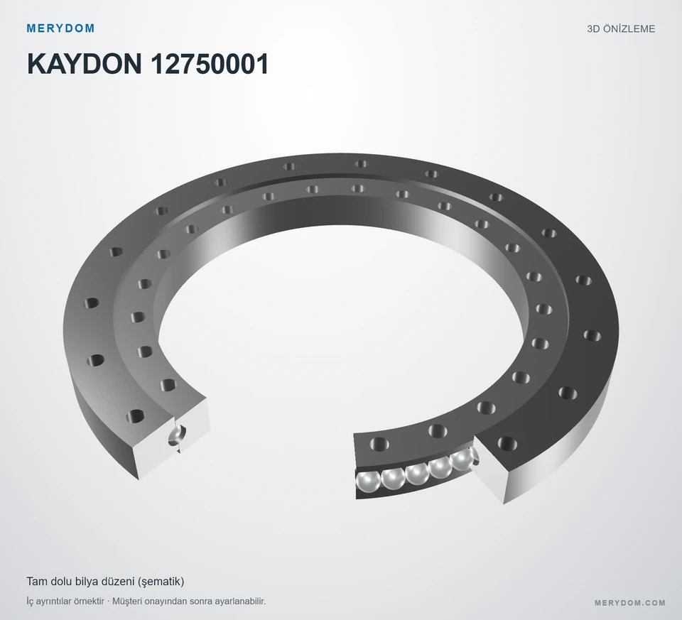 KAYDON 12750001 için MERYDOM muadil döner tabla rulmanının 3D model önizlemesi.