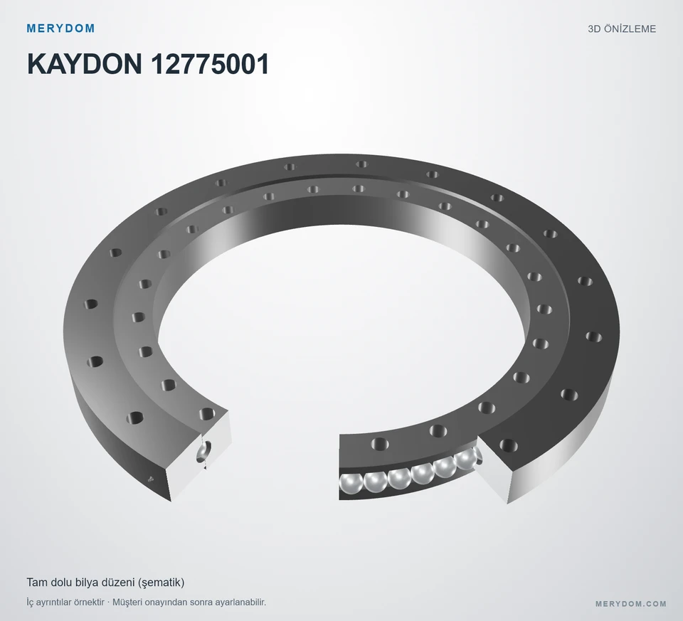 KAYDON 12775001 için MERYDOM muadil döner tabla rulmanının 3D model önizlemesi.