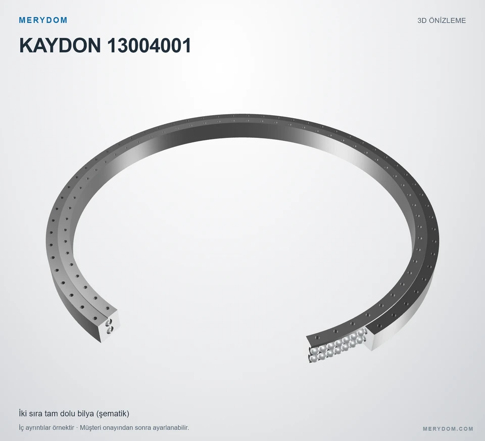 KAYDON 13004001 için MERYDOM muadil döner tabla rulmanının 3D model önizlemesi.