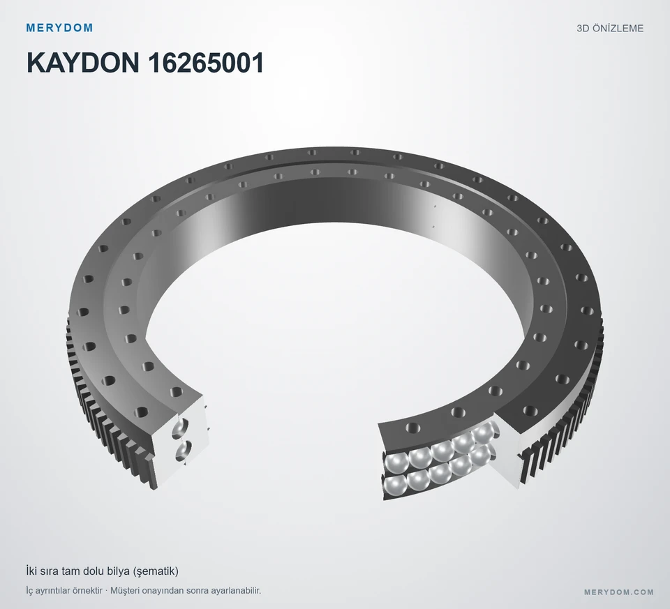 KAYDON 16265001 için MERYDOM muadil döner tabla rulmanının 3D model önizlemesi.