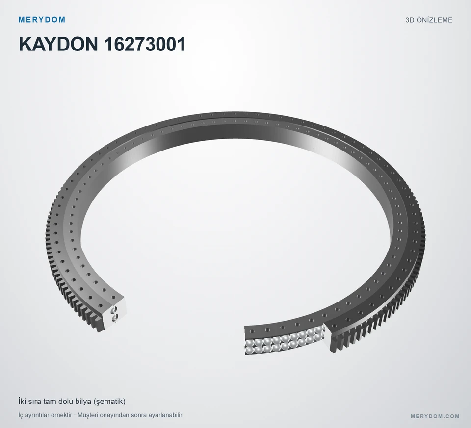 KAYDON 16273001 için MERYDOM muadil döner tabla rulmanının 3D model önizlemesi.