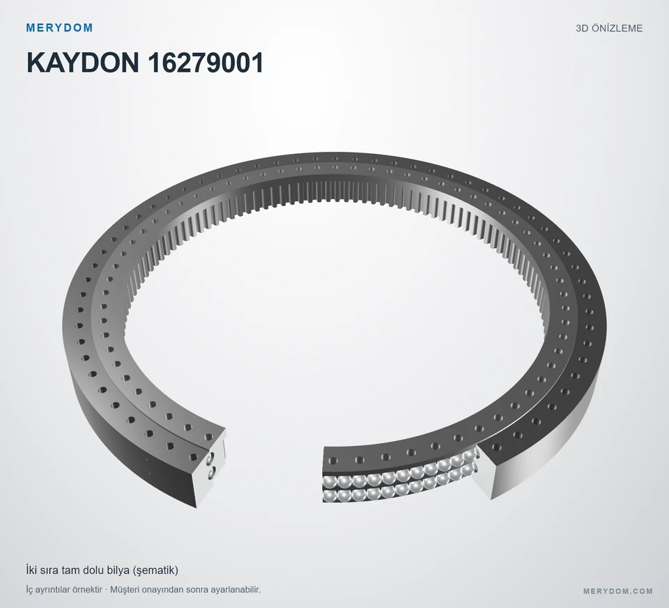 KAYDON 16279001 için MERYDOM muadil döner tabla rulmanının 3D model önizlemesi.