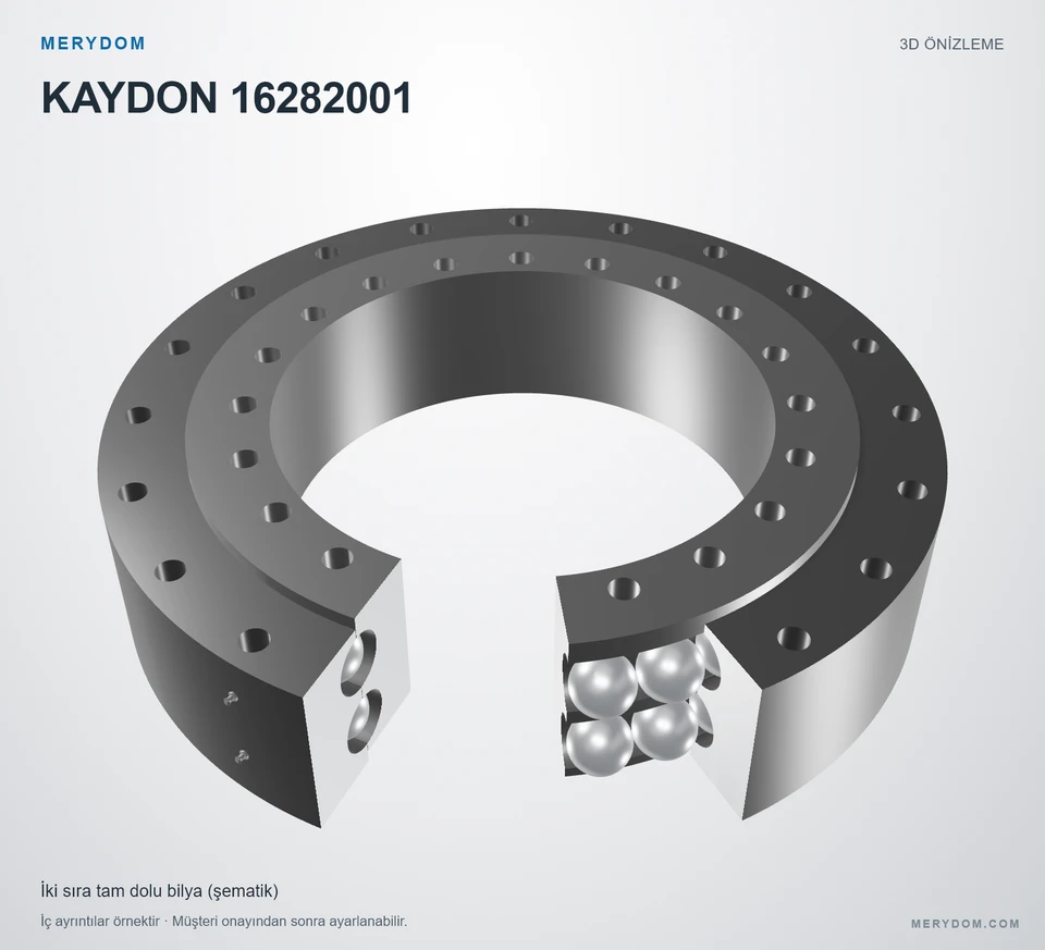KAYDON 16282001 için MERYDOM muadil döner tabla rulmanının 3D model önizlemesi.