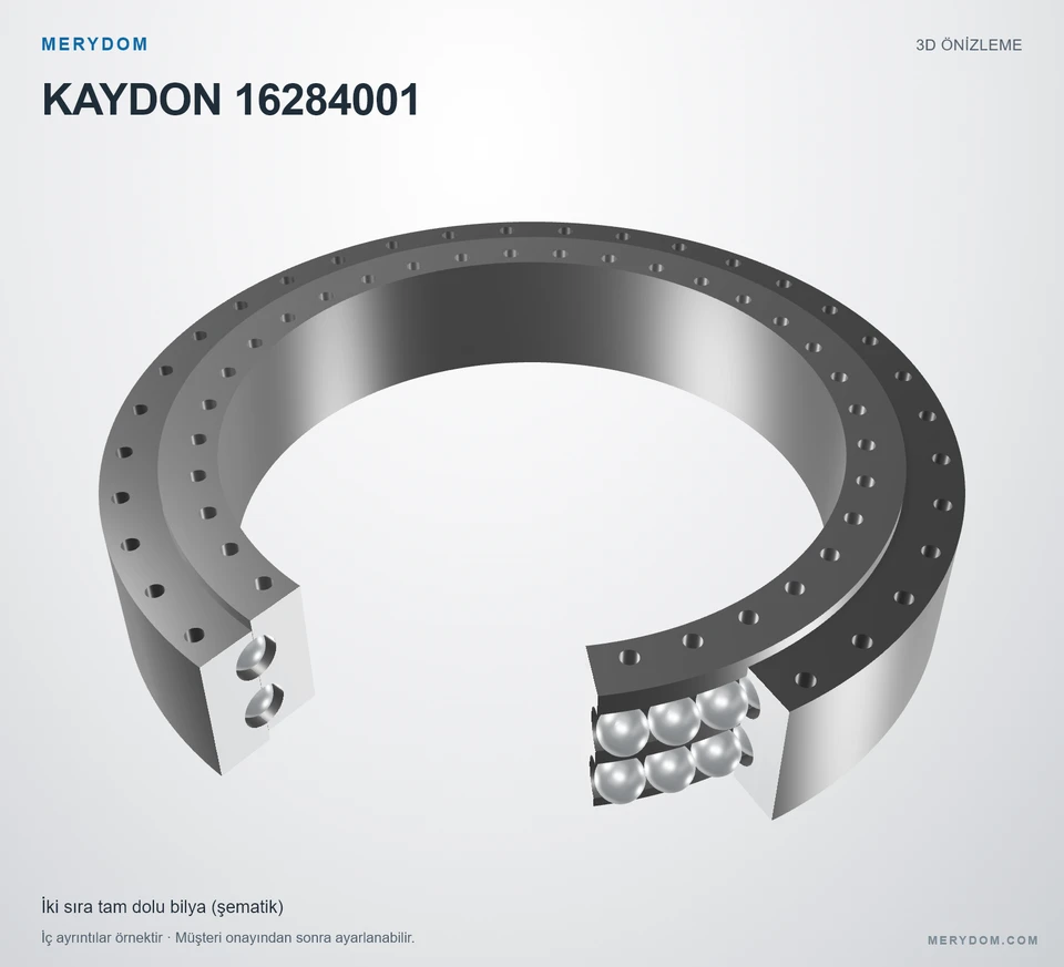 KAYDON 16284001 için MERYDOM muadil döner tabla rulmanının 3D model önizlemesi.
