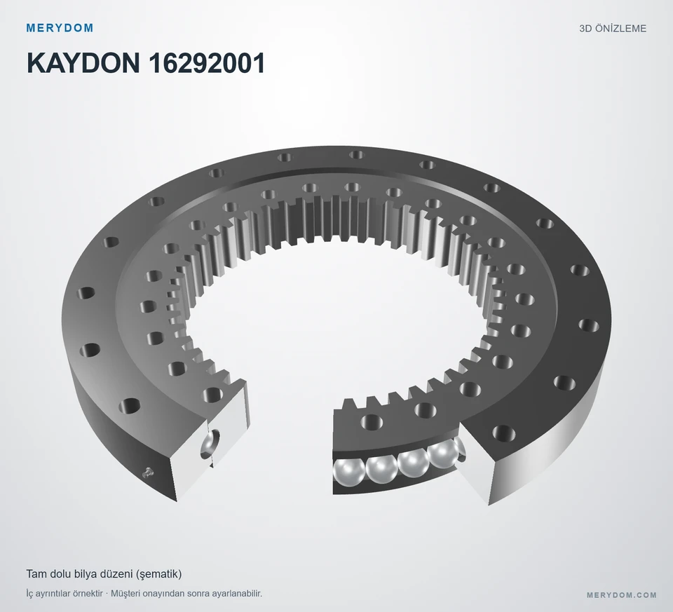 KAYDON 16292001 için MERYDOM muadil döner tabla rulmanının 3D model önizlemesi.