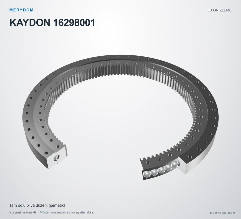 KAYDON 16298001 için MERYDOM muadil döner tabla rulmanının 3D model önizlemesi.