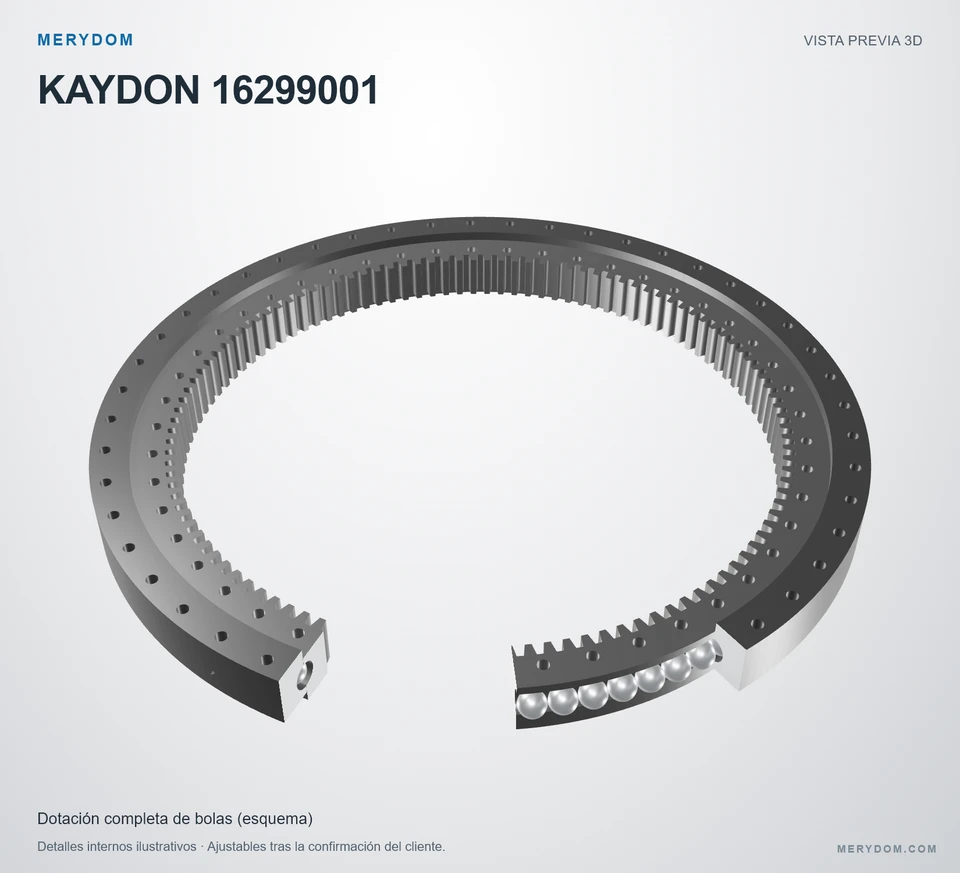 Vista previa del modelo 3D de la corona de giro de sustitución MERYDOM para KAYDON 16299001.