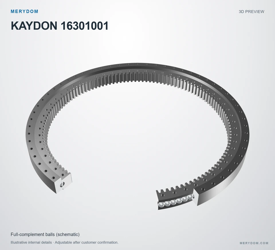 3D model preview of the MERYDOM replacement slewing bearing for KAYDON 16301001.