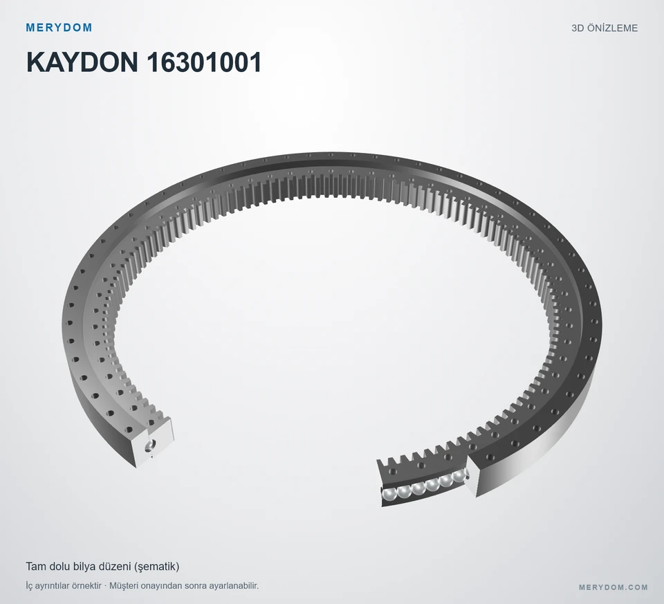 KAYDON 16301001 için MERYDOM muadil döner tabla rulmanının 3D model önizlemesi.