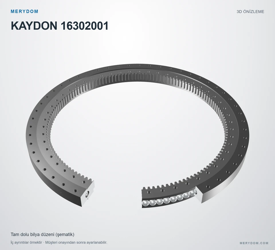 KAYDON 16302001 için MERYDOM muadil döner tabla rulmanının 3D model önizlemesi.