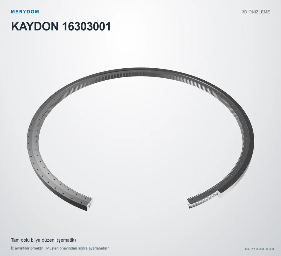 KAYDON 16303001 için MERYDOM muadil döner tabla rulmanının 3D model önizlemesi.