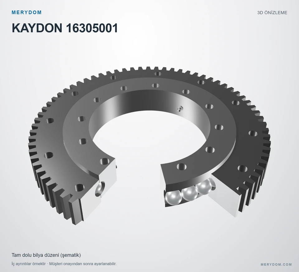 KAYDON 16305001 için MERYDOM muadil döner tabla rulmanının 3D model önizlemesi.