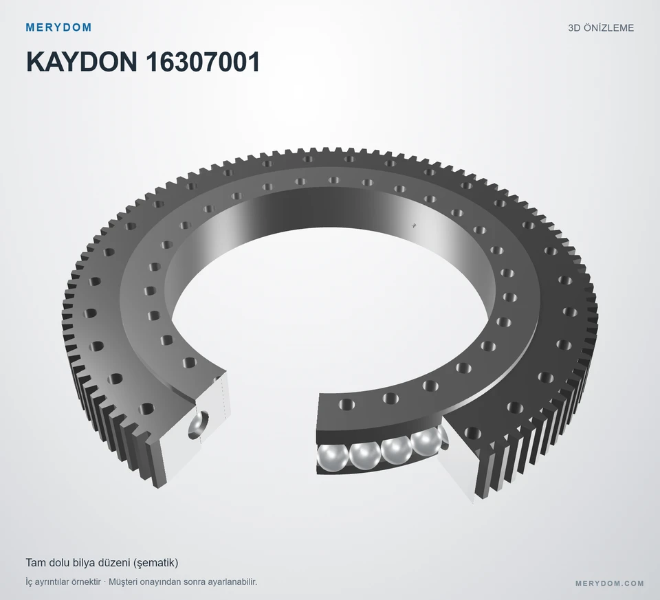 KAYDON 16307001 için MERYDOM muadil döner tabla rulmanının 3D model önizlemesi.