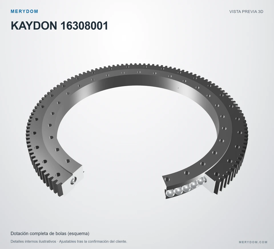 Vista previa del modelo 3D de la corona de giro de sustitución MERYDOM para KAYDON 16308001.