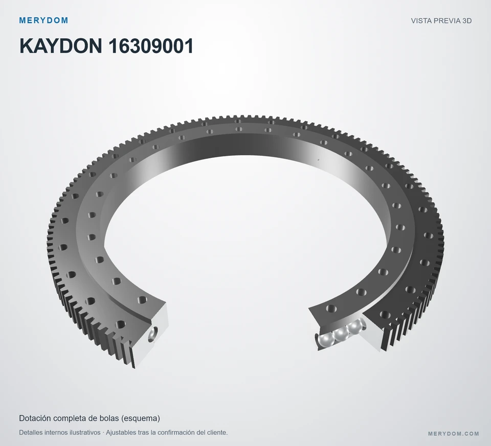 Vista previa del modelo 3D de la corona de giro de sustitución MERYDOM para KAYDON 16309001.