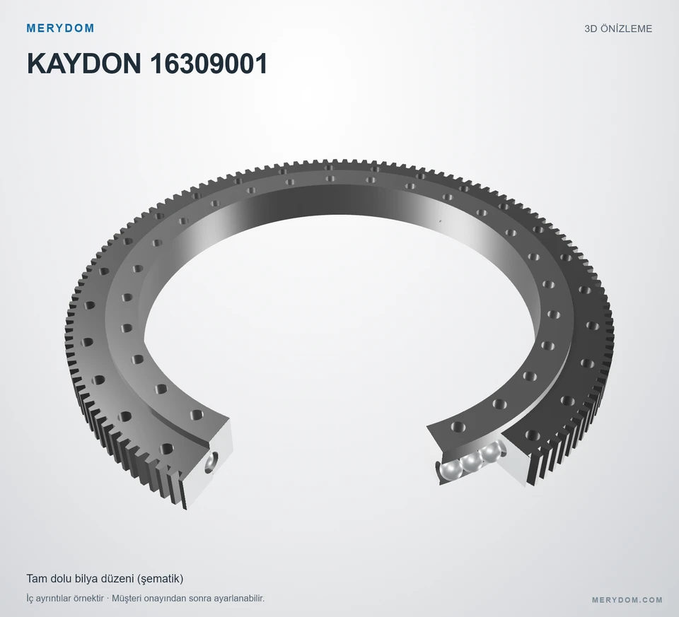 KAYDON 16309001 için MERYDOM muadil döner tabla rulmanının 3D model önizlemesi.