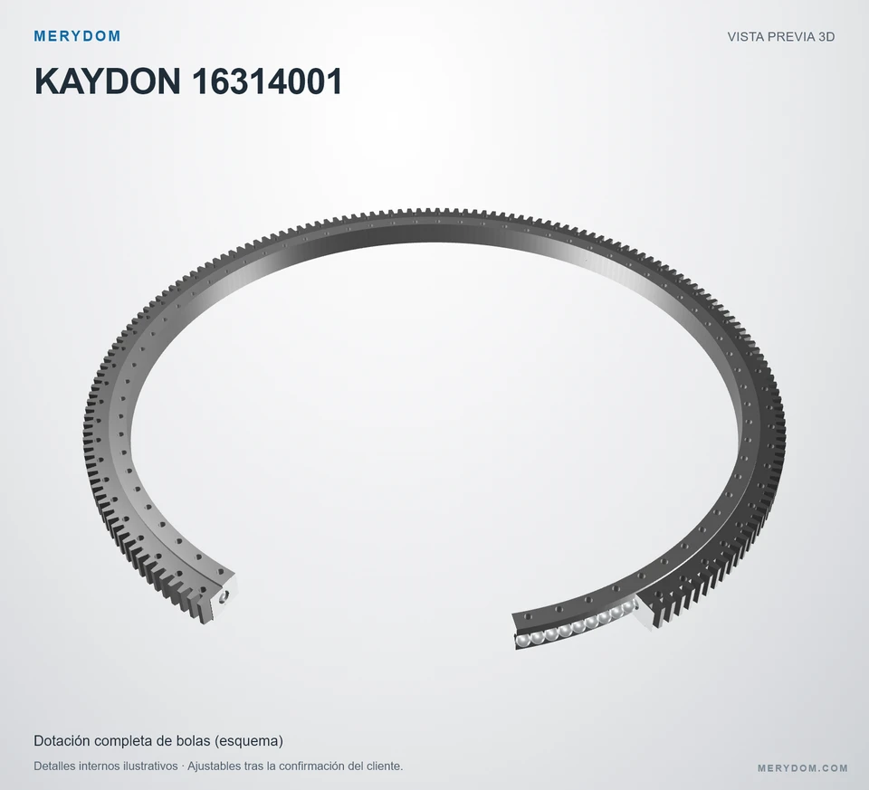 Vista previa del modelo 3D de la corona de giro de sustitución MERYDOM para KAYDON 16314001.