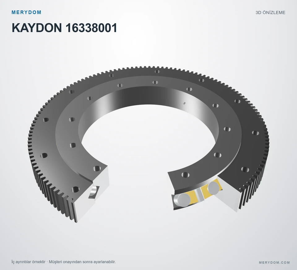 KAYDON 16338001 için MERYDOM muadil döner tabla rulmanının 3D model önizlemesi.