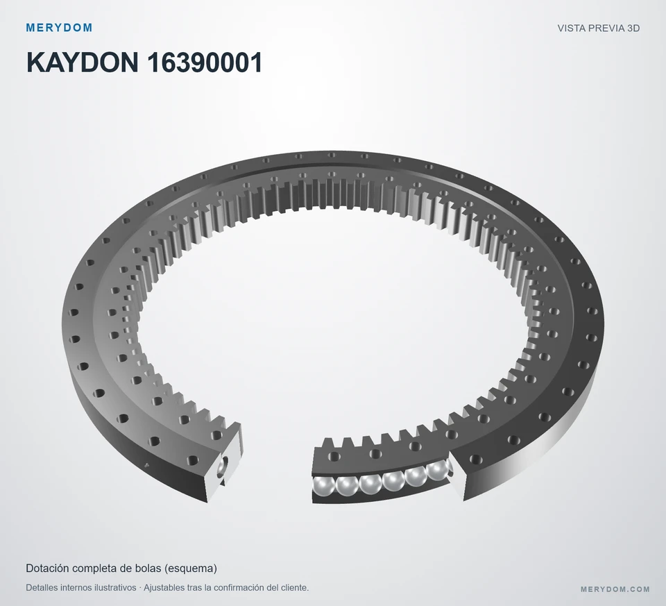 Vista previa del modelo 3D de la corona de giro de sustitución MERYDOM para KAYDON 16390001.
