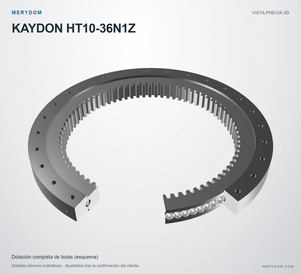Vista previa del modelo 3D de la corona de giro de sustitución MERYDOM para KAYDON HT10-36N1Z.