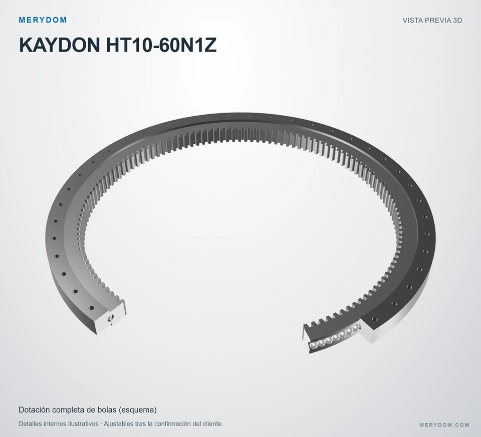 Vista previa del modelo 3D de la corona de giro de sustitución MERYDOM para KAYDON HT10-60N1Z.