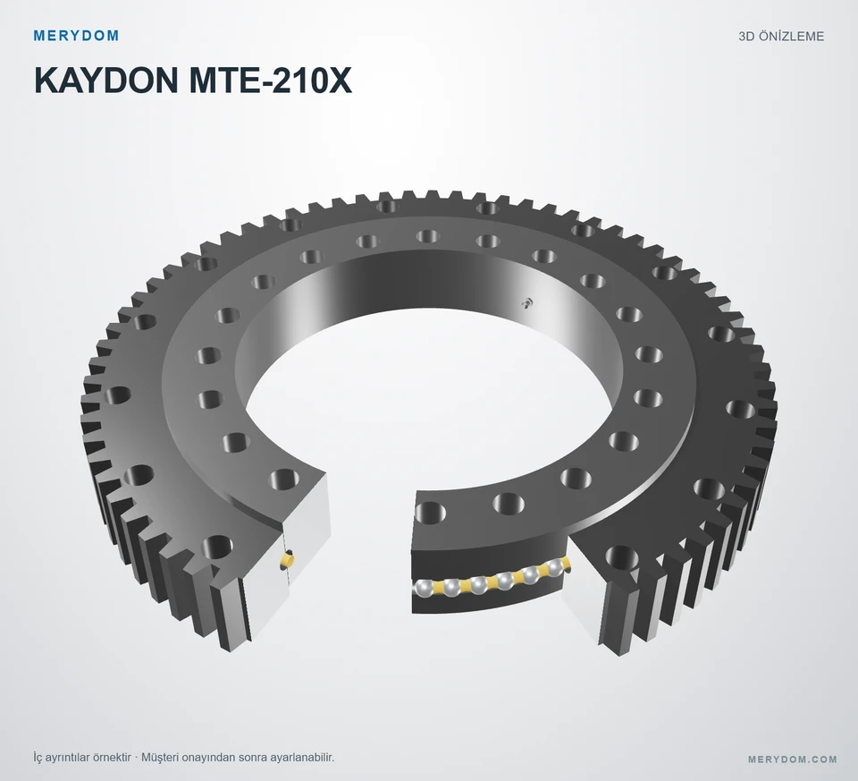 KAYDON MTE-210X için MERYDOM muadil döner tabla rulmanının 3D model önizlemesi.