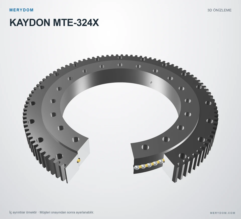 KAYDON MTE-324X için MERYDOM muadil döner tabla rulmanının 3D model önizlemesi.