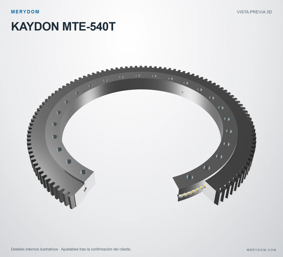 Vista previa del modelo 3D de la corona de giro de sustitución MERYDOM para KAYDON MTE-540T.