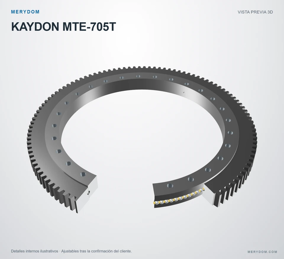 Vista previa del modelo 3D de la corona de giro de sustitución MERYDOM para KAYDON MTE-705T.