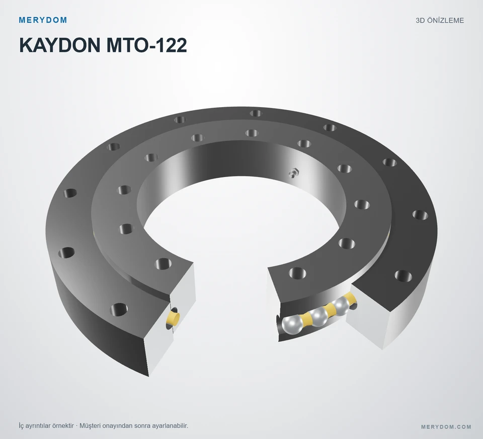 KAYDON MTO-122 için MERYDOM muadil döner tabla rulmanının 3D model önizlemesi.