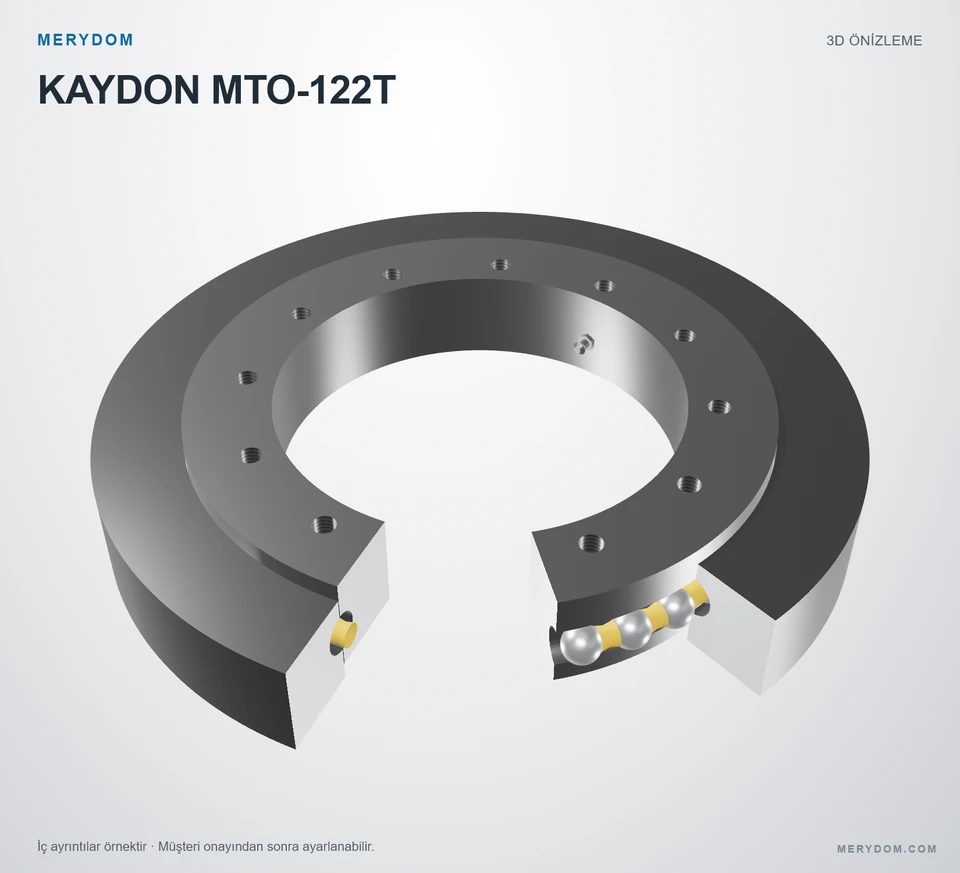 KAYDON MTO-122T için MERYDOM muadil döner tabla rulmanının 3D model önizlemesi.