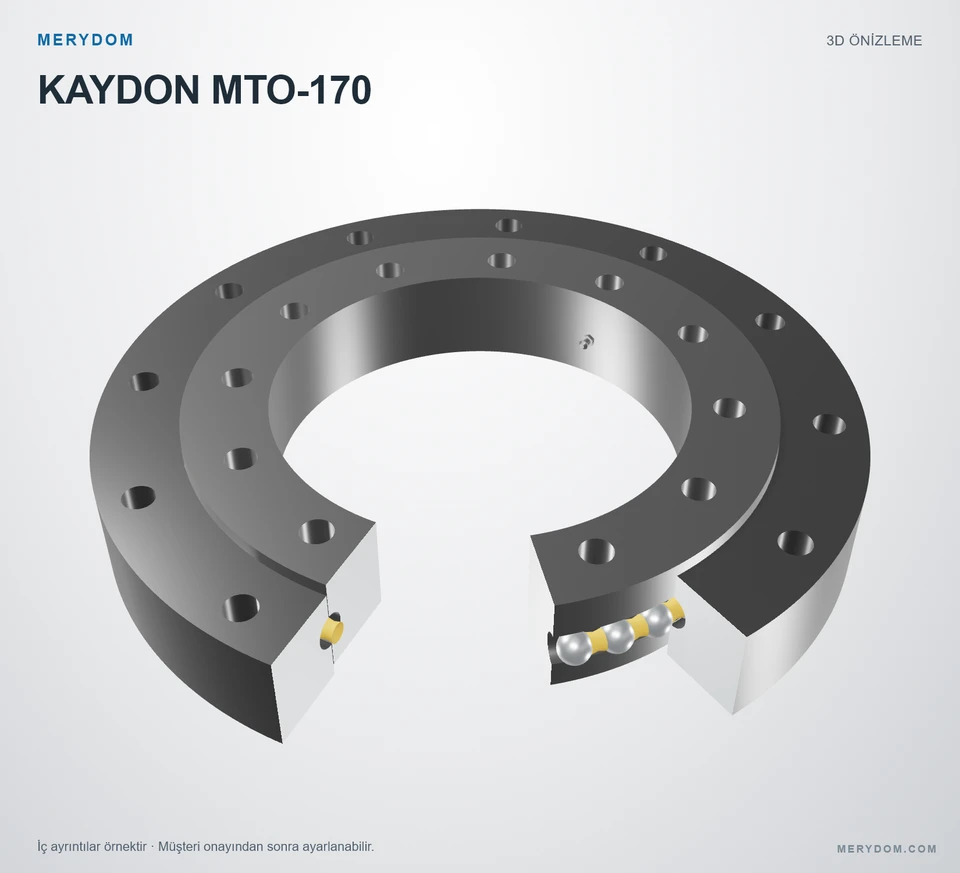 KAYDON MTO-170 için MERYDOM muadil döner tabla rulmanının 3D model önizlemesi.