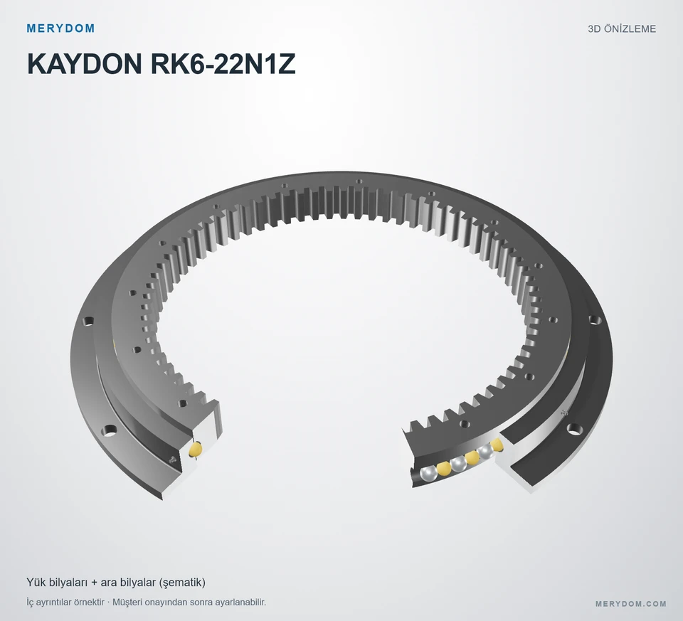 KAYDON RK6-22N1Z için MERYDOM muadil döner tabla rulmanının 3D model önizlemesi.